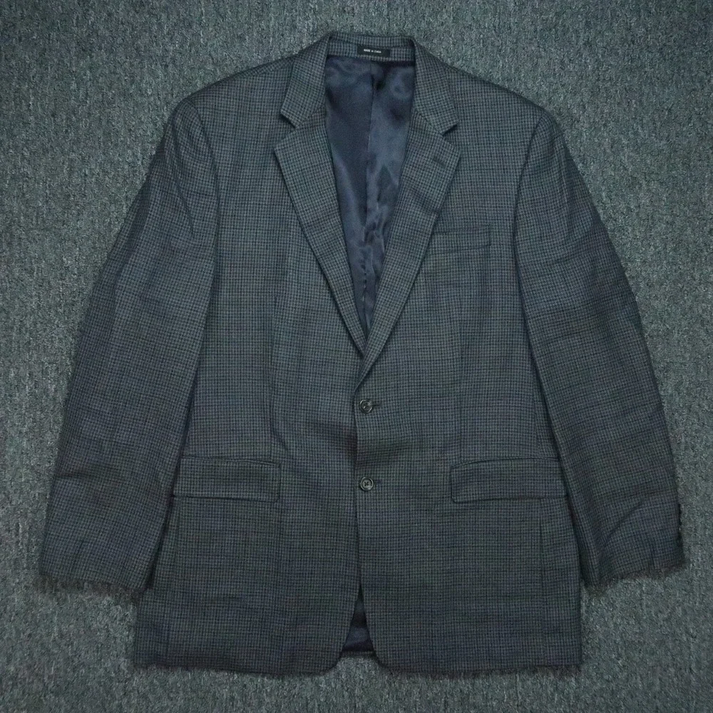 Lauren Ralph Lauren Blazer Mens 44L Gray Blue Houndstooth Wool LRL Sport Coat